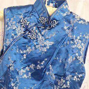 Asian Floral Blue Chic Women's Blouse Mini
